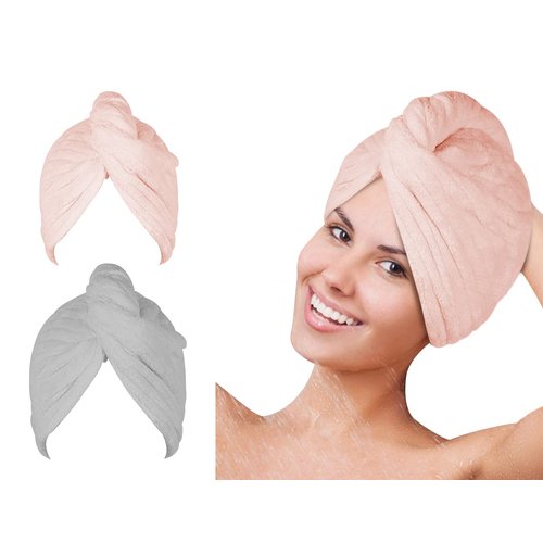 SYMGILA Microfiber Hair Towel Wrap, Hair Turbans for Wet Hair, Drying Hair Wrap Towels for Curly Hair Women Anti Frizz 2 Pack(Pink/Grey)