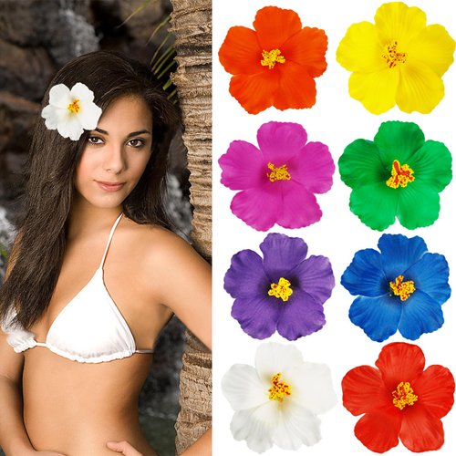8 Pcs Hawaiian Flower Clip 3.5inch Hibiscus Hair Clip Thin Hair Artificial Flower Clips Plumeria Claw Clips Vacation Beach Party Wedding Accessories