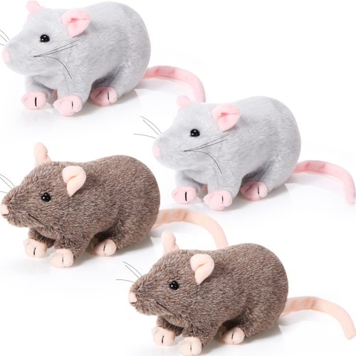 Kasyat 4 Pcs Fake Rat Stuffed Animals 7 Inch Fake Mouse Plush Toys Soft Cuddly Stuffed Mouse Realistic Rat Plushies for Christmas Costume Accessories Birthday Party Favors Prank Props(Brown, Grey)