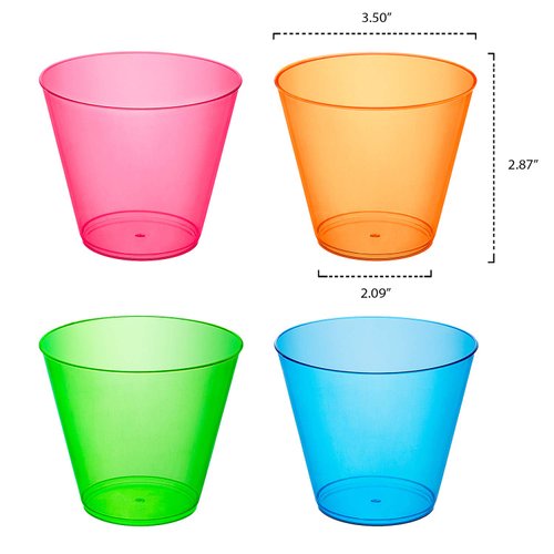 Party Essentials Hard Plastic 9-Ounce Party Cups/Old Fashioned Tumblers, 25-Count, Assorted Neon