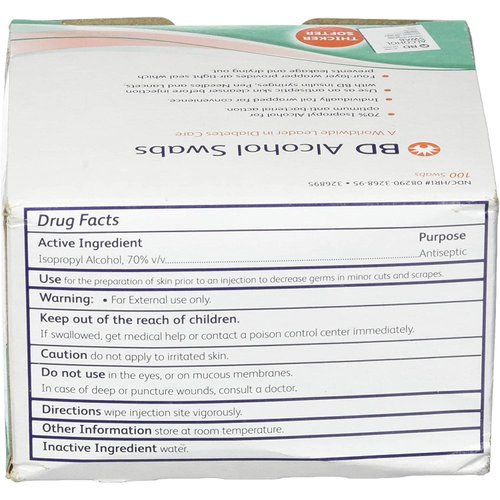 BD Alcohol Swabs 100 Each, White, 100 Count (Pack of 1)