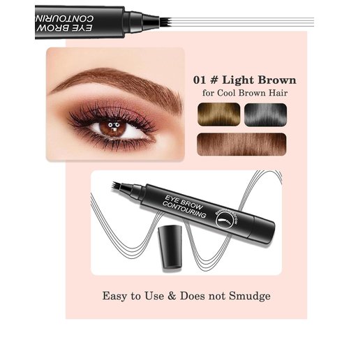 2pcs Eyebrow Pencil, 3D Microblading Eyebrow Pen Contouring Pen, 4-Tipped Precise Brow Pen, Waterproof Smudge-Proof brow pen, Natural Eye Long-Lasting Brow Pencils for Women(2*Light Brown)