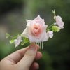 Fangsen Silver Delicacy Pink Rose Wedding Flower Hair Comb Hair Piece Barrette Prom Halloween Festival Flower Girl