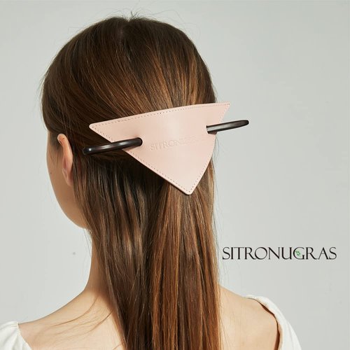 Sitronugras Leather Vintage Hair Barrette with Stick，Ponytail Barrette For Women Girls, Hair Clip with Wooden Stick/Pin For Thick Medium Hair,Leather Hair Accessories