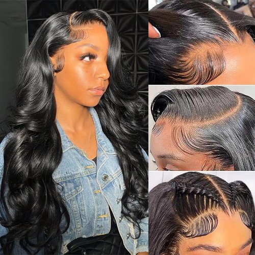 Aiterina 16 Inch Body Wave Ear to Ear Transparent Lace Frontal Closure Unprocessed Brazilian Virgin Human Hair Frontal Pre Plucked with Baby Hair Natural Black Color