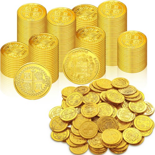 500 Pcs Gold Coins Bulk Pirate Plastic Gold Coin Treasure Coin St. Patrick's Day Party Favor Fake Gold Coin Toy for Pirate Themed Party Treasure Hunt Game Novelty Party Favor