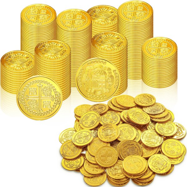 500 Pcs Gold Coins Bulk Pirate Plastic Gold Coin Treasure Coin St. Patrick's Day Party Favor Fake Gold Coin Toy for Pirate Themed Party Treasure Hunt Game Novelty Party Favor