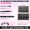 Fluffy Lash Clusters Kit 240pcs DIY Lash Extension Kit, Wispy Lash Clusters Kit Natural 60D+80D Mixed 12-16mm Eyelashes Kit C Curl with Lash Bond and Seal and Lash Applicator Tool.(60+80 Kit)