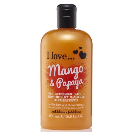 I LOVE Mango and Papaya Bath and Shower Cream - Hydrating Body Wash and Bubble Bath - with Natural Fruit Extracts and Provitamin B5-16.9 oz