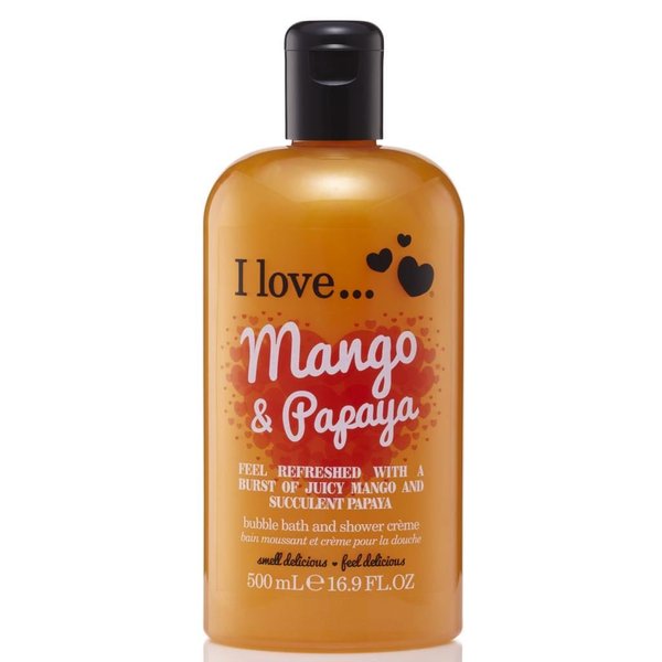 I LOVE Mango and Papaya Bath and Shower Cream - Hydrating Body Wash and Bubble Bath - with Natural Fruit Extracts and Provitamin B5-16.9 oz
