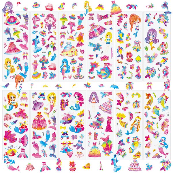 36 Sheets Mermaid Stickers for Kids - 900+ 3D Puffy Stickers Ocean Theme | Sea Animals, Shells, Mermaids | Reusable, Waterproof | Crafts, Scrapbooking, Gifts