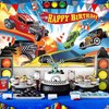 Hot Cars Birthday Banner Backdrop for Wheels Birthday PartyBackdrop,race car birthday party supplies，race car birthday party supplies,Birthday Party Background banner (7x5ft)