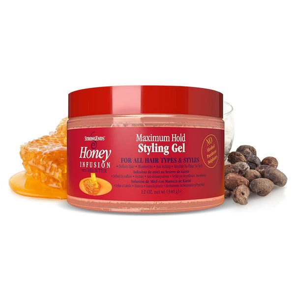 STRONGENDS - Maximum Hold Styling Gel with Honey & Shea - Moisturizing Hair Gel, Suitable for All Hair Types & Versatile Styles, Ideal for Men & Women, No Flaking 12 oz