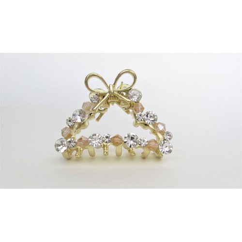 Small gold bead and crystal bow gold metal hair claw clip bridal clip