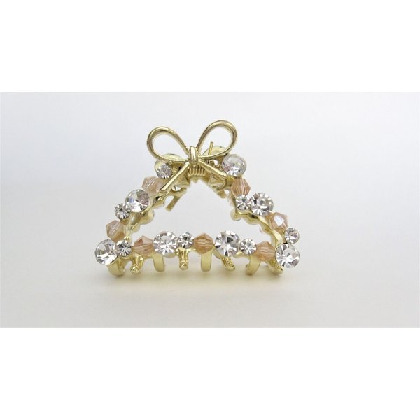 Small gold bead and crystal bow gold metal hair claw clip bridal clip
