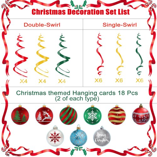 48 Pieces Christams Party Hanging Swirl Set Decorations Xmas Hanging Ornament for Home Birthday Xmas Party Supplies
