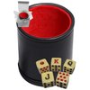 Cyber-Deals Set of Dice Cup Black PU Leather w/Plush Red Felt Lined + Spanish Poker Dice Bone Tone (Gift Boxed)