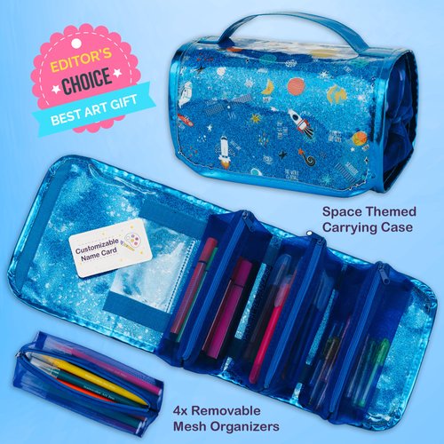 PapaKit Creative Art Coloring Set (Outer Space), Includes Travel Bag, Assorted Washable Marker Set, Glitter Pens & Coloring Pages, Art Supplies Great Gift for Kids