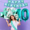 10th Birthday Decorations for Girls-Teal Glitter Double Digits 10 Cake Topper and It’s my 10th Birthday Sash, Silver 10tht Birthday Crown,Teal Happy Birthday Banner Number 10th Birthday Foil Balloons