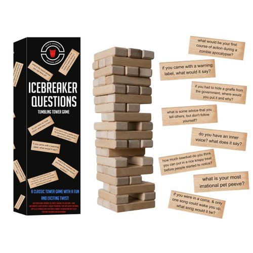 NORTH AMERICAN WEEKEND Icebreaker Questions Tumbling Tower Game™ - 54 Fun Conversation Starters - Family and Friends Party - Team-Building, Corporate, Get to Know You