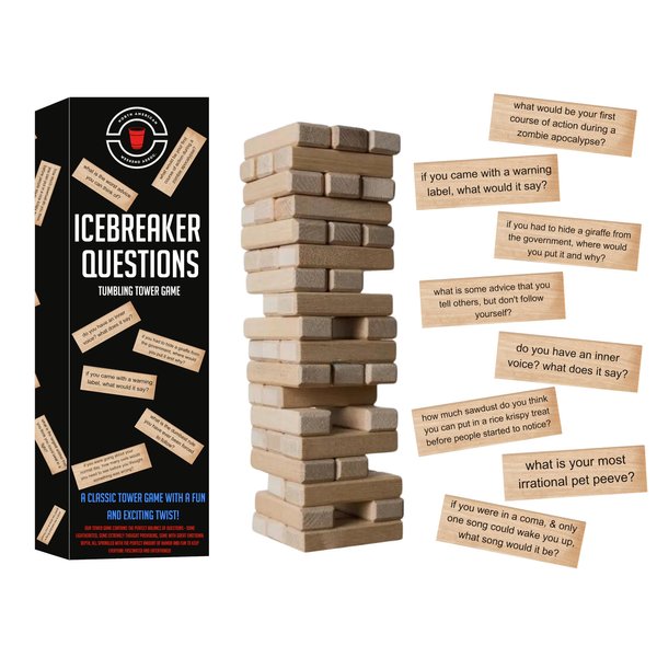 NORTH AMERICAN WEEKEND Icebreaker Questions Tumbling Tower Game™ - 54 Fun Conversation Starters - Family and Friends Party - Team-Building, Corporate, Get to Know You