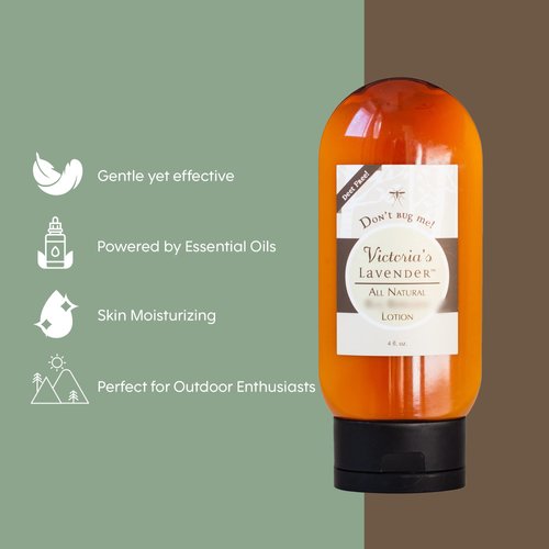 Victoria's Lavender All Natural Moisturizing Body Lotion with Essential Oils - All Natural Body Lotion for Skin Protection for Outdoor & Leisure Activities - Backpackers, Campers, Hikers - 4 oz