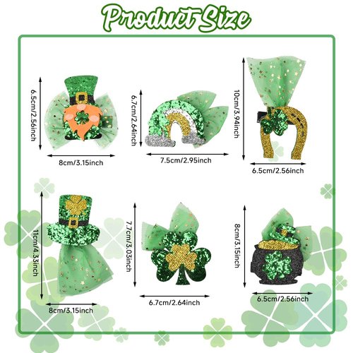 Redvigh St. Patrick's Day Hair Clips 6PCS, Irish Day Hair Clip Glitter Green Clover Hair Clip for St. Patrick's Day Party Girl Dress Up Photo Prop