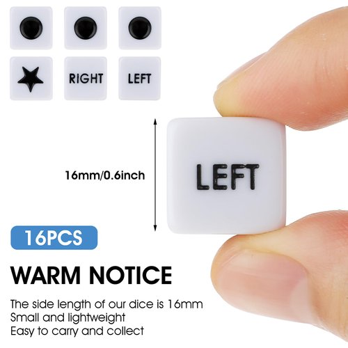 DSLSQD 16 Pcs Left Right and Center Dice, 16mm Standard Size 6 Sided Left and Right and Center Dice Game for Left Right Center Game Dice Games Accessorie