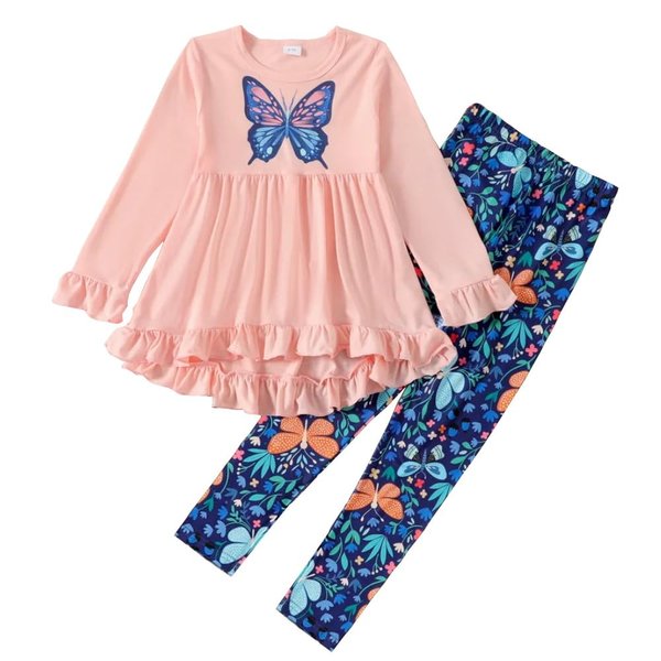 Yoxindax Toddler Kid Girl Clothes Ruffle Sleeve High Low Top Floral Allover Pants Fall Winter Outfit Set(5-6t)