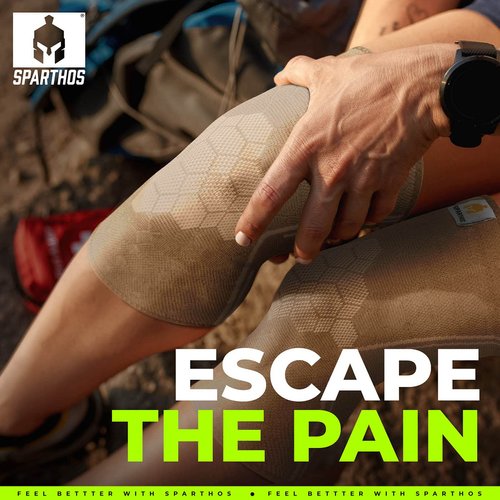 Sparthos Knee Compression Sleeves by (Pair) – Support for Sports, Running, Joint, Knee Pain Relief – Knee Brace for Men and Women – Elder ACL PCL Bursitis Meniscus Tear Patella Runner Knee (Beige-XL)