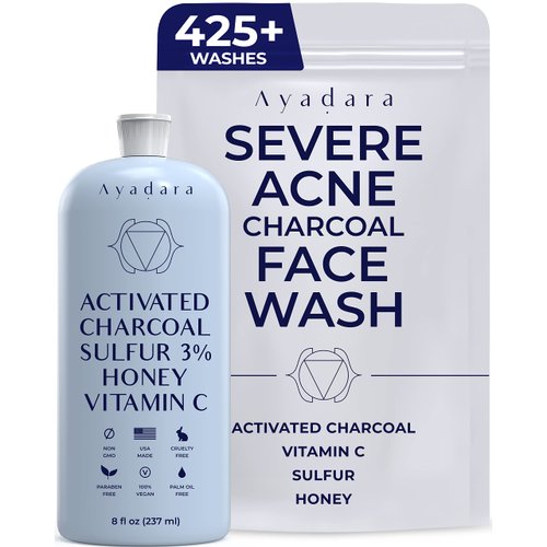 AYADARA Acne Charcoal Face Wash, 8 oz, Adult Acne Face Wash for Women & Men with Activated Charcoal, Charcoal Cleanser Face Wash Face Cleanser for All Skin Types, Facial Cleanser for Men, 425+ Uses