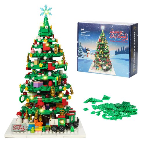 Christmas Tree Toy Building Set for Kids, Christmas Tree Building Blocks with LED Light, Collectible Holiday Home Decor, Tabletop Centerpiece, Xmas Gift for Kids Adults Boys Girls 6+ (1059 Pieces)