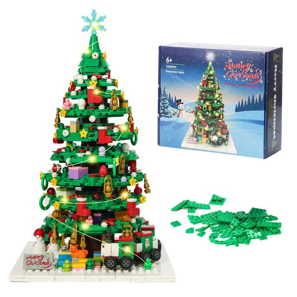 Christmas Tree Toy Building Set for Kids, Christmas Tree Building Blocks with LED Light, Collectible Holiday Home Decor, Tabletop Centerpiece, Xmas Gift for Kids Adults Boys Girls 6+ (1059 Pieces)