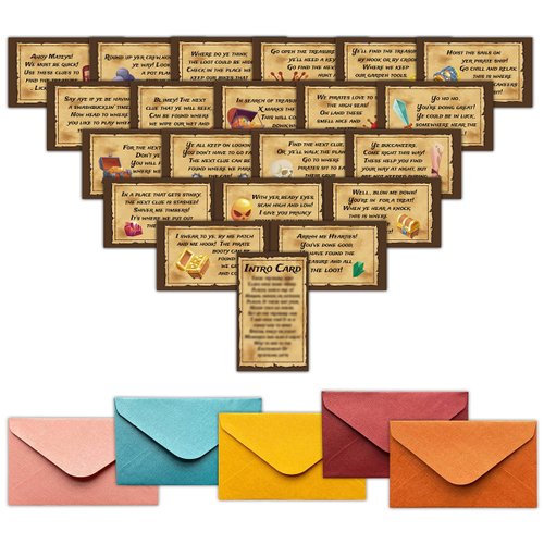 Halloween Pirate Treasure Hunt Clues Game Cards, Birthday Party Scavenger Hunt Card Game(21 Cards With Colourful Envelopes), Ourdoor Indoor Pirate Party Games Supplies Activities for Kids Adults(02)