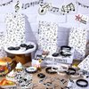 Geelin 141 Pcs Music Party Favors with Music Notes Silicone Bracelets, Musical Note Keychains, Music Stickers, Pin Badges and Paper Gift Bags for Music Theme Party Decorations Supplies