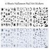 6 Sheets Spider Web Nail Art Stickers 3D Self-Adhesive Halloween Nail Decals Scary Spider Skull Bat Ghost Nail Stickers Black Silver Halloween Nail Decoration for Women Girls DIY Nail Art Designs