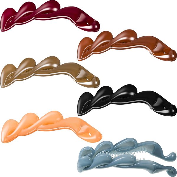 WILLBOND 6 Pcs Hair Clips, Banana Hair Clips Clincher Combs, Fishtail Fish Hair Ponytail Clamp Accessory for Girls Women Long Thick Medium Hair, 4.13 Inch(Black, Peach, Khaki, Brown, Wine Red, Blue)