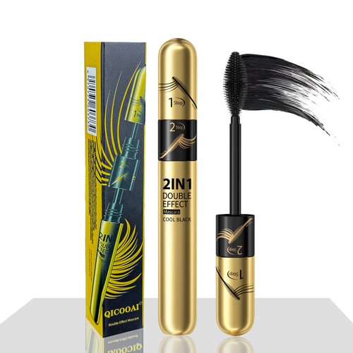 2 in 1 4D Black Waterproof Silk Fiber Mascara -5X Longer, Fuller, Black and Bolder- Achieve Mesmerizing Lashes