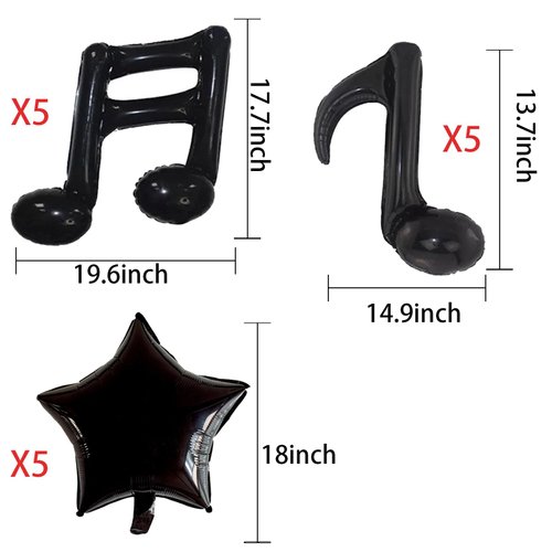 BIEUFBJI 15 Pcs Music Note Black Balloon Mylar 17 Inch Balloon Black Music Note Aluminum Foil Balloons for Birthday Concert Band Bar Stage Music Themed Party Supplies Decoration