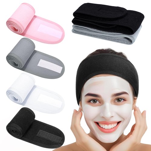 obeoby 4 Pack Spa Facial Headbands for Women, Adjustable Face Wash Headband Make Up Wrap Head for Washing Face for Shower Yoga