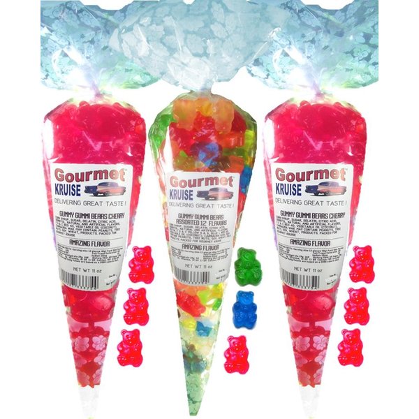 Red Gummy Bears (2) Wild Cherry (1) Assorted 12 Flavor Gummi (NET WT 33 OZ) Gourmet Kruise Signature Gift Bags