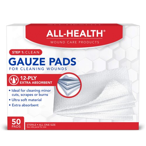 All Health Gauze Pads, 50 Pads, 3 X 3 | for Cleaning or Covering Wounds as Wound Dressing, Helps Prevent Infection