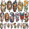 77 Sheets Temporary Tattoo, 17 Sheets Half Arm Cat Fox Owl Flower Buterfly Fake Tattoos for Adults Shoulder Neck, 60 Sheets Tiny Art Nouveau Temporary Tattoos Realistic for Women Girls and Kids