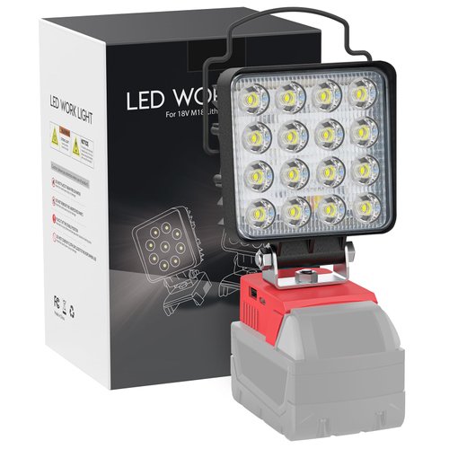 LIVOWALNY Portable LED Work Light for Milwaukee m18 18v Battery, 60W 6000LM Cordless Flood Lights with Low Voltage Protection and USB & Type C Charger Port
