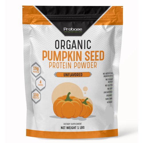 Probase Nutrition Organic Pumpkin Seed Protein Powder, Plant Based, Vegan, Unflavored, Unsweetened, No Added Sugar, Gluten and Soy Free, Paleo and Keto Friendly, 1 lb - Cold Pressed