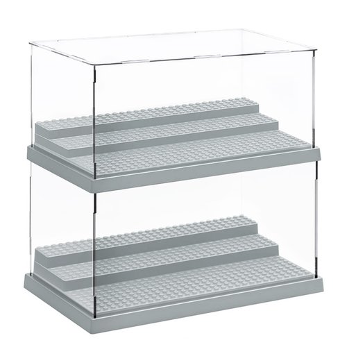 AELS 3-Level Acrylic Display Case, Set of 2, Dustproof Showcase for Collection Bricks Blocks Toys Models Minifigures Building, Clear, Removable, Gray