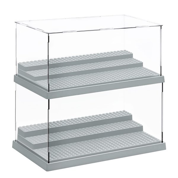 AELS 3-Level Acrylic Display Case, Set of 2, Dustproof Showcase for Collection Bricks Blocks Toys Models Minifigures Building, Clear, Removable, Gray