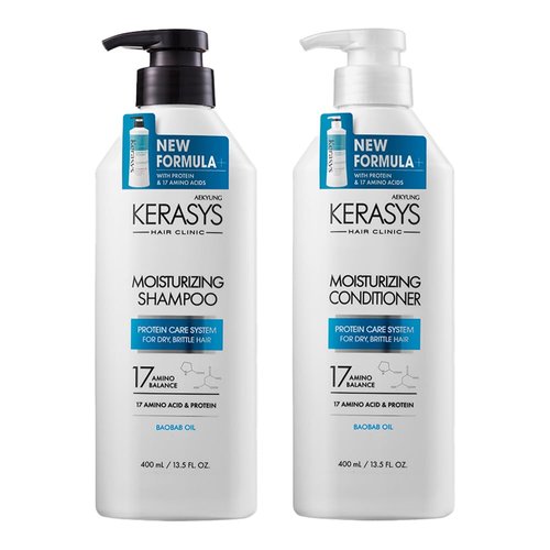 Kerasys Hair Clinic Protein Care System for Dry Brittle Hair Baobab Oil Moisturizing 13.5 fl oz / 400 ml (Shampoo + Conditioner Set)
