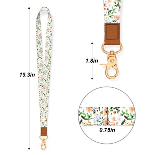 Hsxnam Neck Lanyard Key Chain, Long Lanyard Strap Keychain Holder for Women Men Car Keys ID Badges Card Wallet Phone Camera, White Flowers
