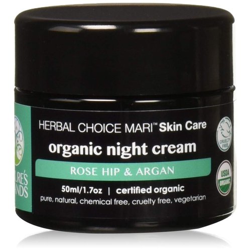 Nature's Brands Organic Night Cream by Herbal Choice Mari (1.7 Fl Oz Glass Jar) - No Toxic Chemicals - TSA-Approved Travel Size